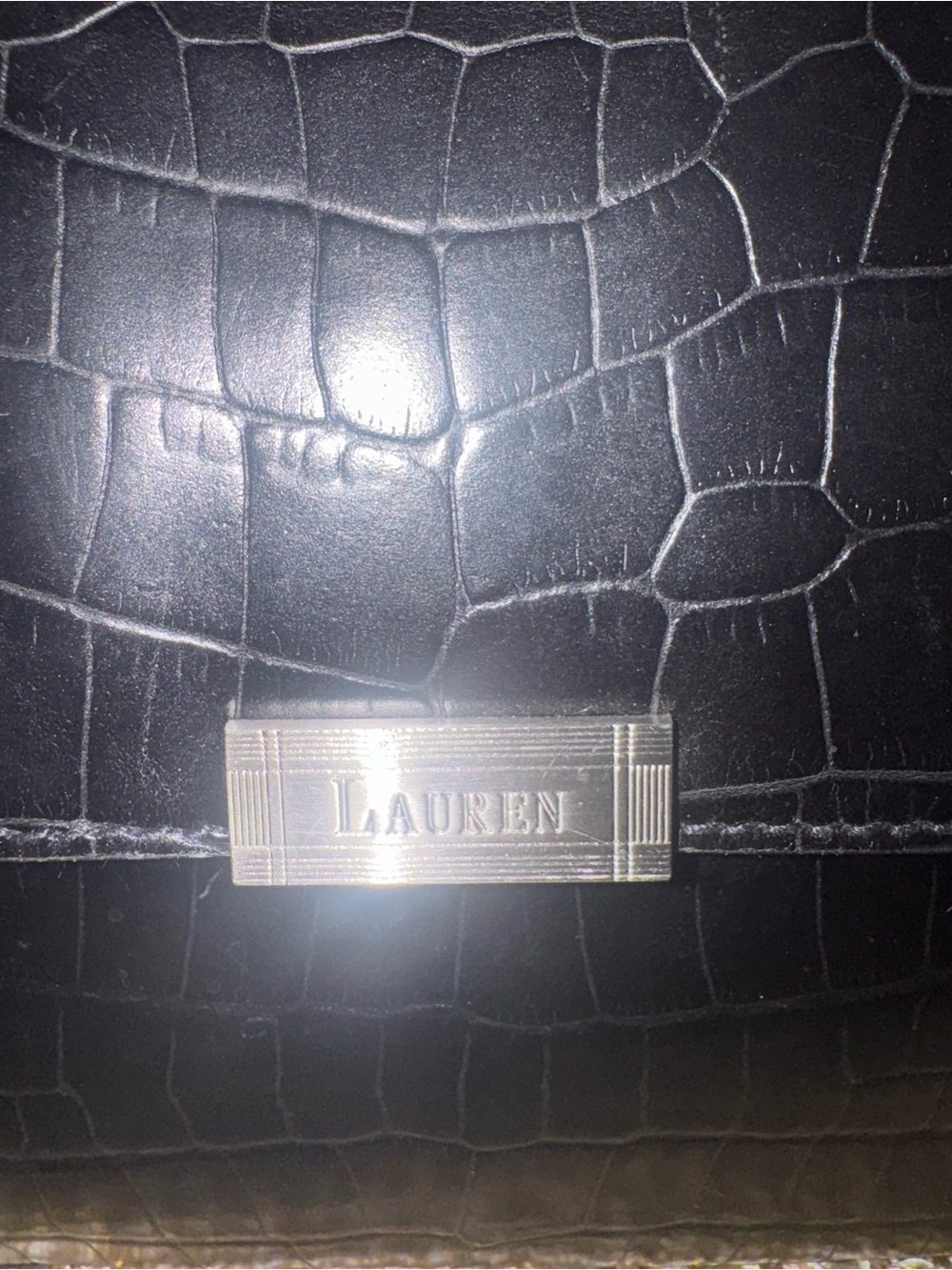 Ralph Lauren NWOT Black Croc-Embossed Leather Crossbody - Picture 6 of 8